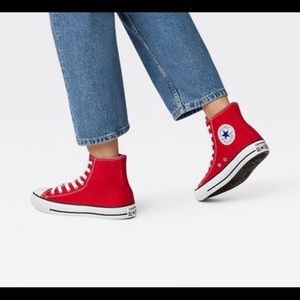 Bright red converse high tops